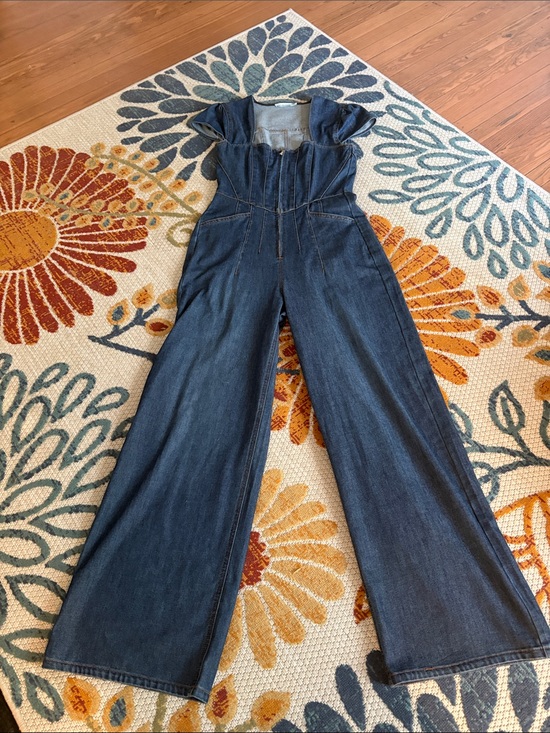 Avec Les Filles Denim - Avec Les Filles Women's Sweetheart-Neck Corset Zip-Up Jumpsuit size 6